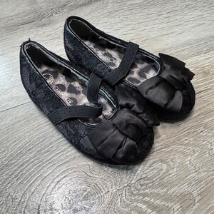 Cherokee Girls Black Lace Mary‎ Jane Ballet Flats with Satin Bow Size 6 Toddler